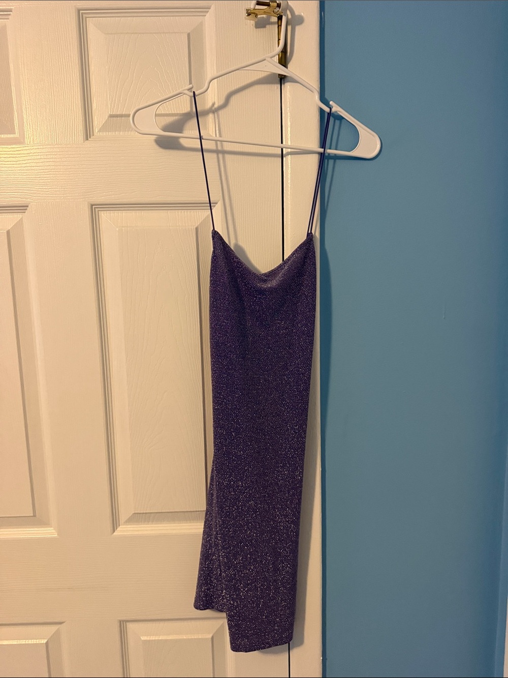 Divided Shimmering Purple Slip Midi Dress with Spaghetti Straps